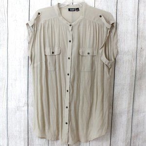 a.n.a. Rollup Cap Sleeve Cargo Pocket Button-up Plus Top